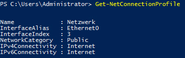 Ausgabe von Powershell Get-NetConnectionProfile - Netzwerkkategorie
