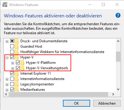 Windows Feature Hyper-V aktivieren
