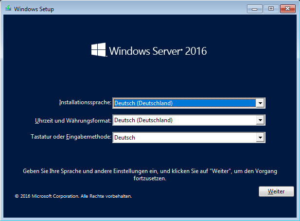 Windows Server Installation Sprache Tastatur