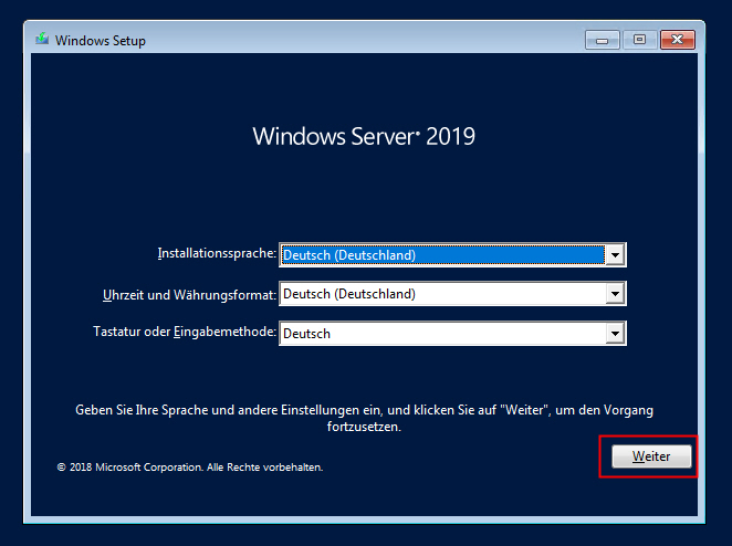 Setup von Windows Server